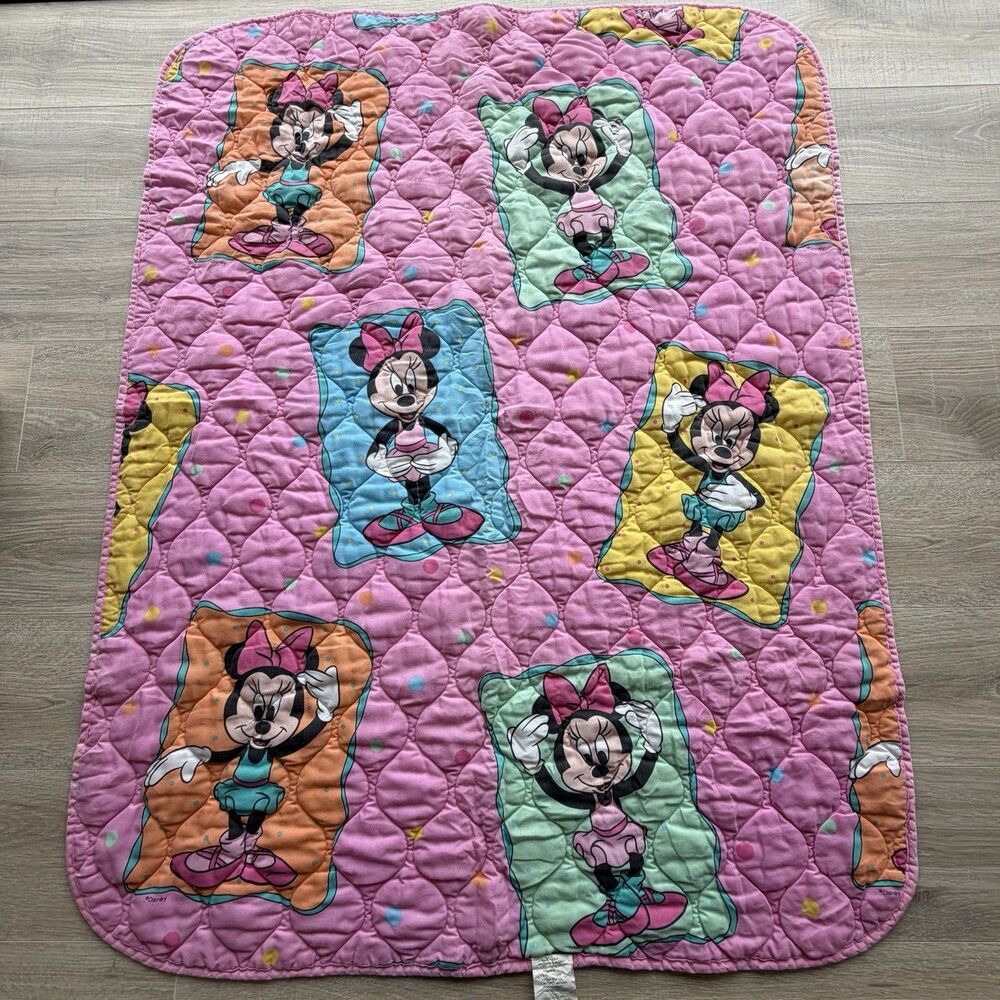 Dundee Disney Minnie Mouse Quilt Ballerina Pink Baby Blanket Vintage 90’s USA